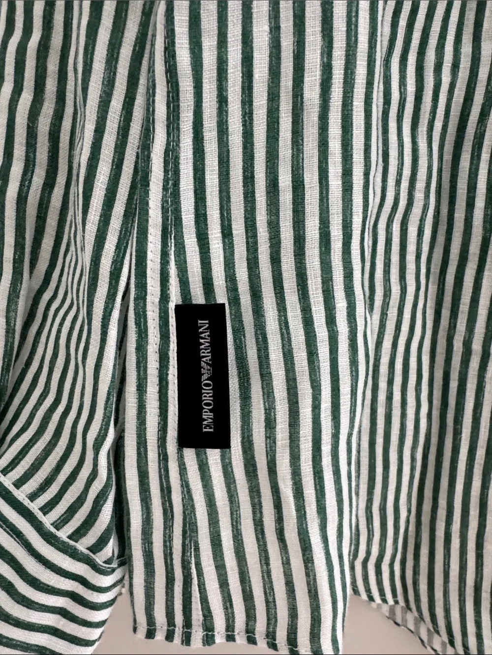Emporio Armani Green and White Striped Casual Button-Down Shirt - Picture 6 of 8